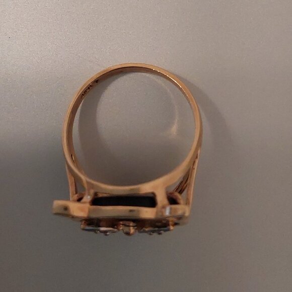 ONYX 14KT YELLOW GOLD CAT DIAMOND ACCENTS RING VINTAGE - Picture 5 of 14